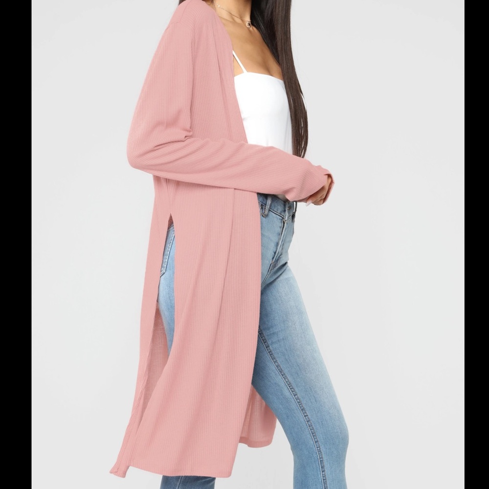 Pink FashionNova Slit Open Front Cardigan